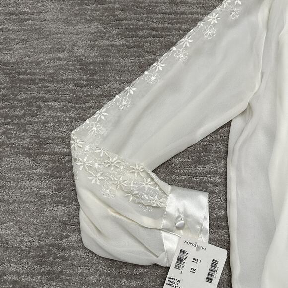 VTG Jordan Shirt Womens M Sheer Embroidered Floral Button Blouse Secretary 90s - Picture 2 of 16